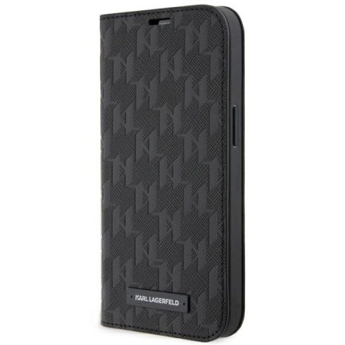 Karl Lagerfeld iPhone 14 Saffiano Monogram (KLBKP14SSAKLHPK) oldalra nyíló tok, fekete