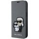 Karl Lagerfeld KLBKP14SSANKCPG Saffiano Karl & Choupette Karl & Choupette iPhone 14 6.1" oldalra nyíló tok, ezüst