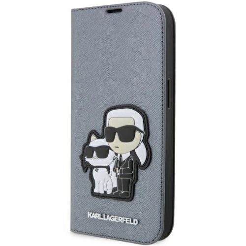 Karl Lagerfeld KLBKP14XSANKCPG Saffiano Karl & Choupette Karl & Choupette iPhone 14 Pro Max 6.7" oldalra nyíló tok, ezüst