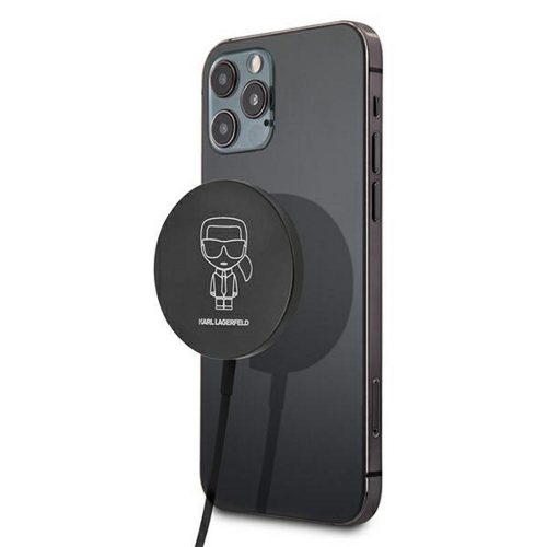 Karl Lagerfeld KLCBMSIKBK Ikonik Outline Wireless Charger Qi, MagSafe kompatibilis vezeték nélküli töltő, 15W, fekete