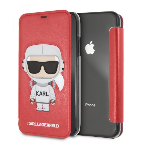 Karl Lagerfeld Cosmonaut iPhone Xr (KLFLBKI61KSCORE) oldalra nyíló, tok, piros