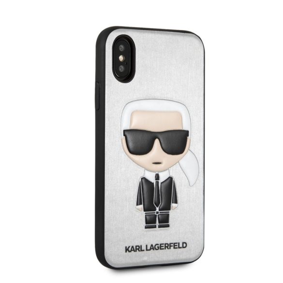 Karl Lagerfeld iPhone Xs Max Ikonik Karl (KLHCI65IKPUSI) hátlap, tok, ezüst