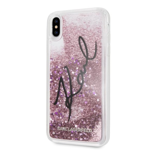 Karl Lagerfeld iPhone Xs Max (6.5) Liquid Stars Glitter (KLHCI65TRKSIGPI) hátlap, tok, rózsaszín