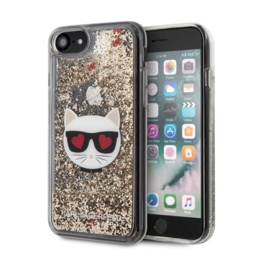 Karl Lagerfeld iPhone 7/8/SE (2020) Floating Hearts Choupette Glitter (KLHCI8LCGLGO) hátlap, tok, arany