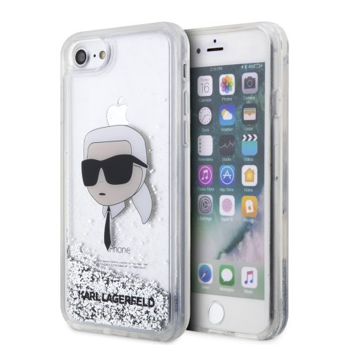 Karl Lagerfeld iPhone 7/8/SE (2020/2022) Glitter Karl Head (KLHCI8LNKHCH) hátlap, tok, ezüst