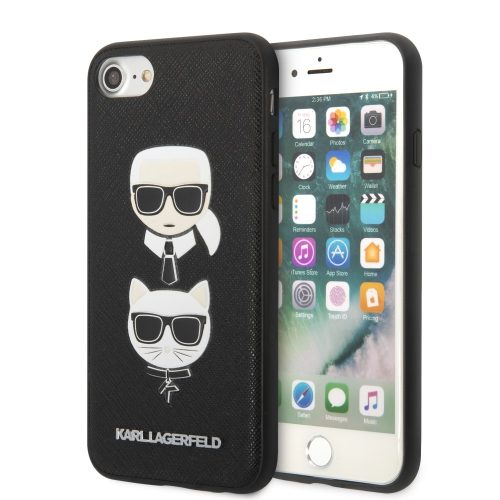 Karl Lagerfeld iPhone 7/8/SE (2020/2022) Saffiano Karl & Choupette Head (KLHCI8SAKICKCBK) hátlap, tok, fekete