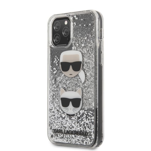 Karl Lagerfeld iPhone 11 Pro Karl and Choupette Glitter (KLHCN58KCGLSL) hátlap, tok, ezüst