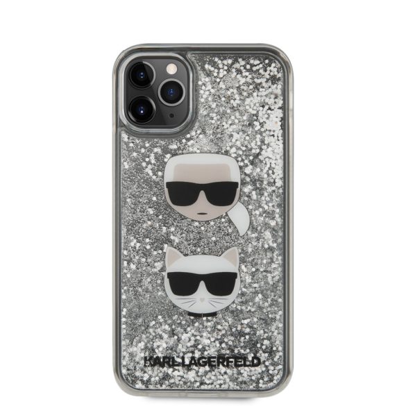 Karl Lagerfeld iPhone 11 Pro Karl and Choupette Glitter (KLHCN58KCGLSL) hátlap, tok, ezüst