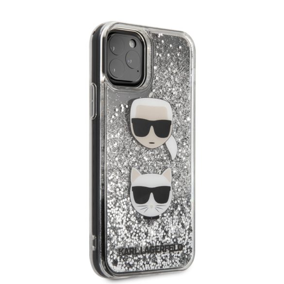 Karl Lagerfeld iPhone 11 Pro Karl and Choupette Glitter (KLHCN58KCGLSL) hátlap, tok, ezüst