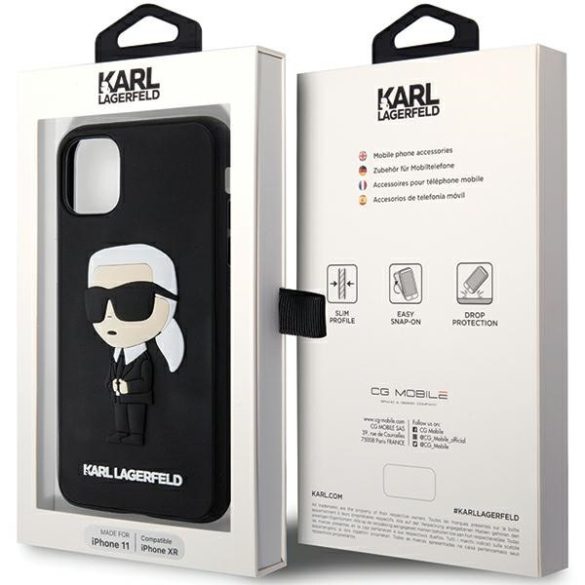 Karl Lagerfeld iPhone 11/Xr Rubber Ikonik 3D (KLHCN613DRKINK) hátlap, tok, fekete