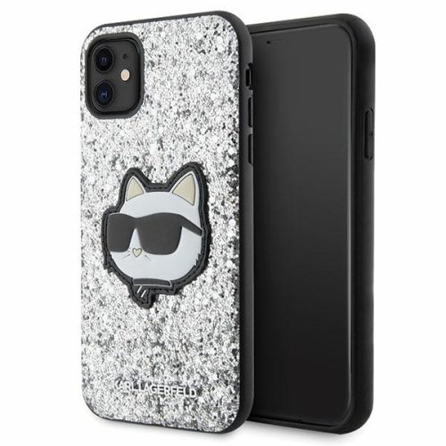 Karl Lagerfeld iPhone 11/Xr Glitter Choupette Patch (KLHCN61G2CPS) hátlap, tok, ezüst