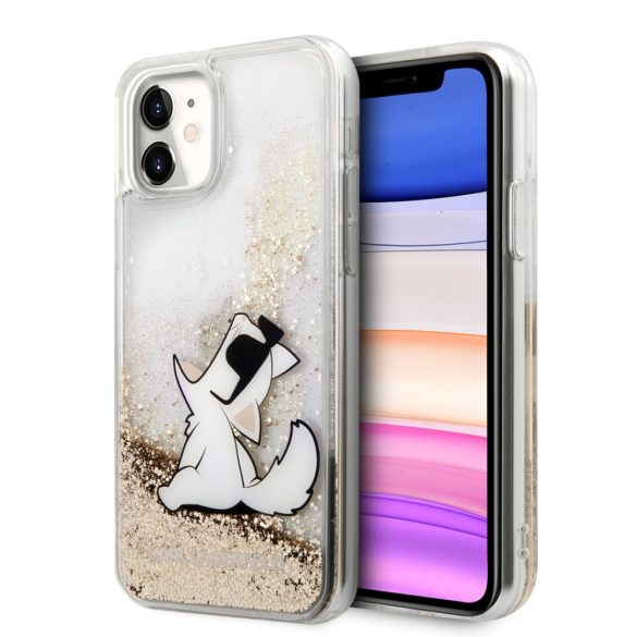 Karl Lagerfeld iPhone 11 Liquid Glitter Choupette Fun (KLHCN61GCFD) hátlap, tok, arany