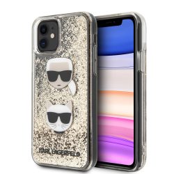   Karl Lagerfeld iPhone 11 Liquid Glitter Karl & Choupette (KLHCN61KCGLGO) hátlap, tok, arany