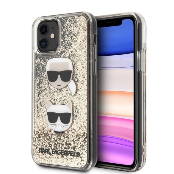 Karl Lagerfeld iPhone 11 Liquid Glitter Karl & Choupette (KLHCN61KCGLGO) hátlap, tok, arany