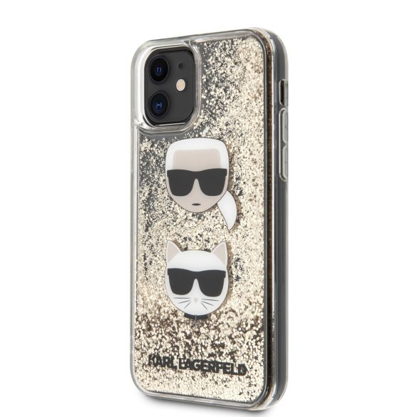 Karl Lagerfeld iPhone 11 Liquid Glitter Karl & Choupette (KLHCN61KCGLGO) hátlap, tok, arany