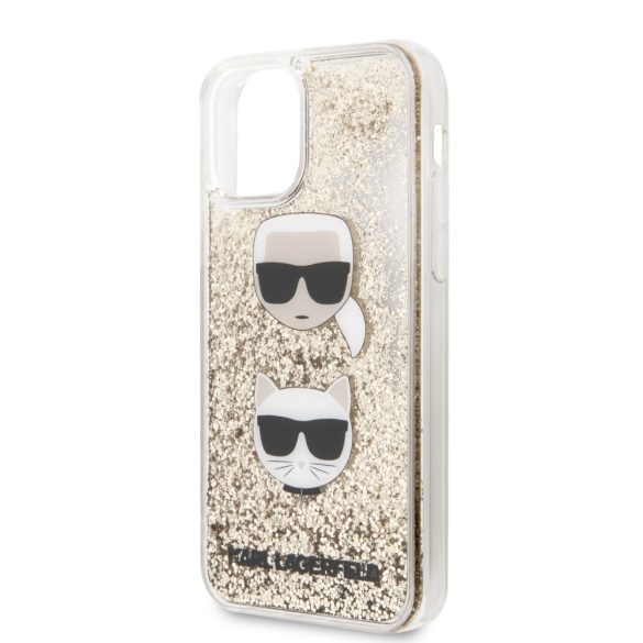 Karl Lagerfeld iPhone 11 Liquid Glitter Karl & Choupette (KLHCN61KCGLGO) hátlap, tok, arany