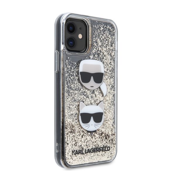 Karl Lagerfeld iPhone 11 Liquid Glitter Karl & Choupette (KLHCN61KCGLGO) hátlap, tok, arany