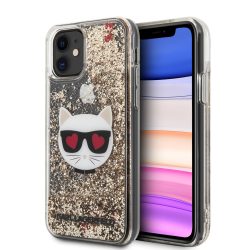   Karl Lagerfeld iPhone 11 Karl and Choupette Glitter (KLHCN61LCGLGO) hátlap, tok, arany