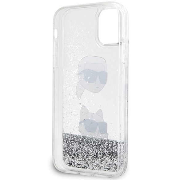 Karl Lagerfeld iPhone 11/Xr Liquid Glitter Karl & Choupette Heads (KLHCN61LDHKCNS) hátlap, tok, ezüst