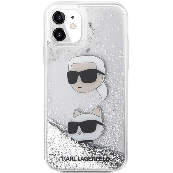 Karl Lagerfeld iPhone 11/Xr Liquid Glitter Karl & Choupette Heads (KLHCN61LDHKCNS) hátlap, tok, ezüst