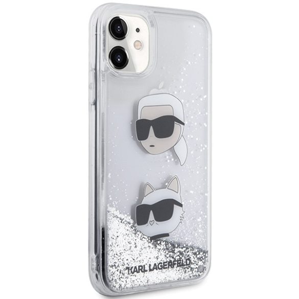 Karl Lagerfeld iPhone 11/Xr Liquid Glitter Karl & Choupette Heads (KLHCN61LDHKCNS) hátlap, tok, ezüst