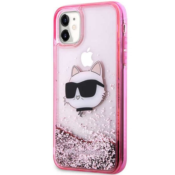 Karl Lagerfeld iPhone 11 Glitter Choupette Head (KLHCN61LNCHCP) hátlap, tok, rózsaszín