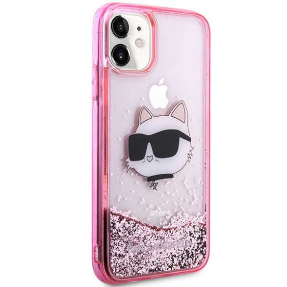 Karl Lagerfeld iPhone 11 Glitter Choupette Head (KLHCN61LNCHCP) hátlap, tok, rózsaszín