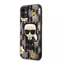   Karl Lagerfeld iPhone 11 Ikonik Flower (KLHCN61PMNFIK1) hátlap, tok, sötétszürke