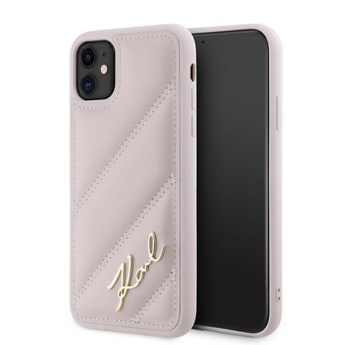 Karl Lagerfeld KLHCN61PQDSMGP Diagonal Quilted Script iPhone 11/Xr 6.1" hátlap, tok, rózsaszín