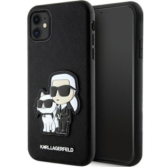 Karl Lagerfeld iPhone 11/Xr Saffiano Karl & Choupette (KLHCN61SANKCPK) hátlap, tok, fekete