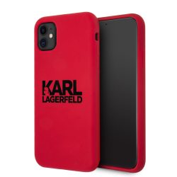   Karl Lagerfeld iPhone 11 Stack Black Logo Silicone (KLHCN61SLKLRE) hátlap, tok, piros