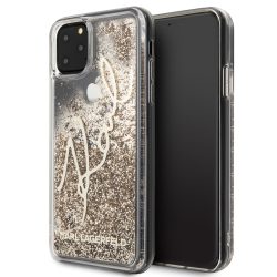   Karl Lagerfeld iPhone 11 Pro Max Liquid Glitter Signature (KLHCN65TRKSGO) hátlap, tok, arany