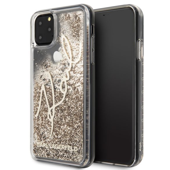 Karl Lagerfeld iPhone 11 Pro Max Liquid Glitter Signature (KLHCN65TRKSGO) hátlap, tok, arany