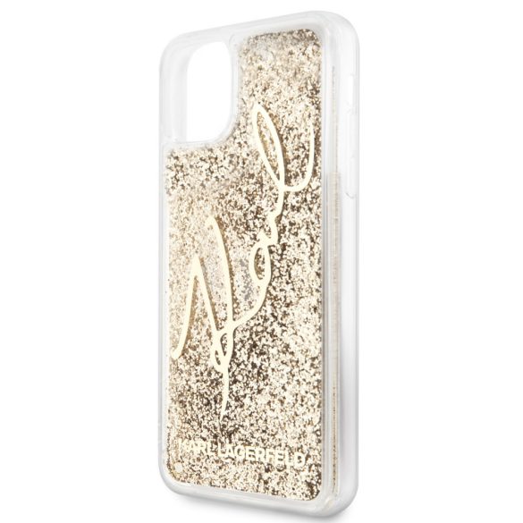 Karl Lagerfeld iPhone 11 Pro Max Liquid Glitter Signature (KLHCN65TRKSGO) hátlap, tok, arany