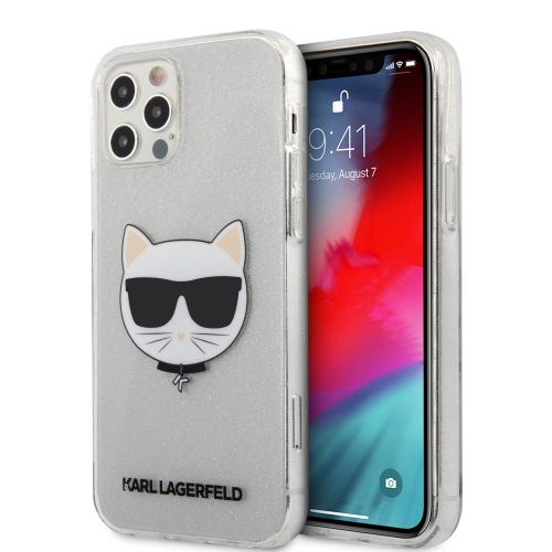 Karl Lagerfeld iPhone 12 Pro Max Choupette's Head Glitter (KLHCP12LCHTUGLS) hátlap, tok, ezüst