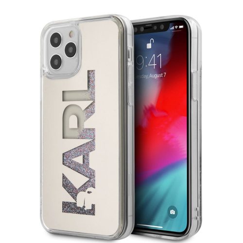 Karl Lagerfeld iPhone 12 Pro Max Karl Logo Glitter Mirror (KLHCP12LKLMLGR) hátlap, tok, ezüst