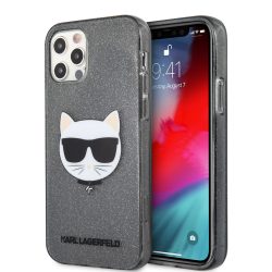   Karl Lagerfeld iPhone 12/12 Pro Choupette Head Glitter (KLHCP12MCHTUGLB) hátlap, tok, fekete