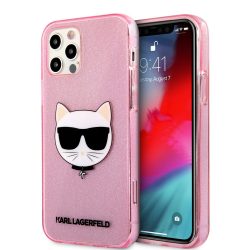   Karl Lagerfeld iPhone 12/12 Pro Choupette Head Glitter (KLHCP12MCHTUGLP) hátlap, tok, rózsaszín