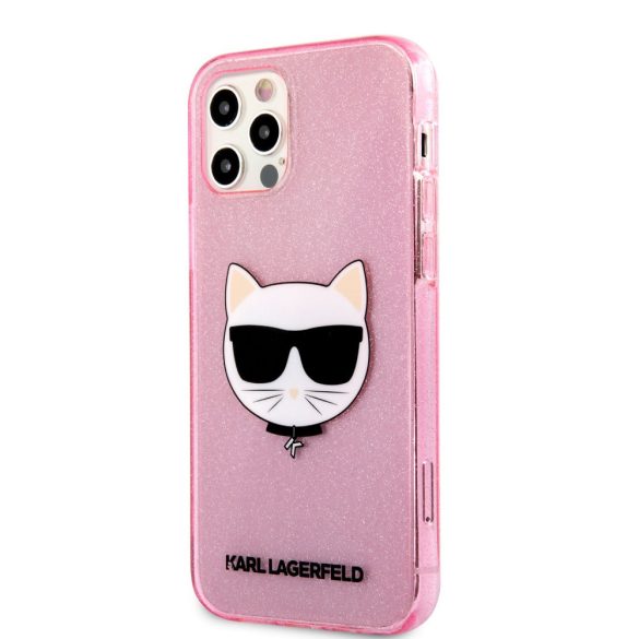 Karl Lagerfeld iPhone 12/12 Pro Choupette Head Glitter (KLHCP12MCHTUGLP) hátlap, tok, rózsaszín