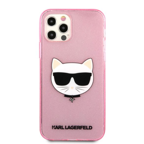 Karl Lagerfeld iPhone 12/12 Pro Choupette Head Glitter (KLHCP12MCHTUGLP) hátlap, tok, rózsaszín