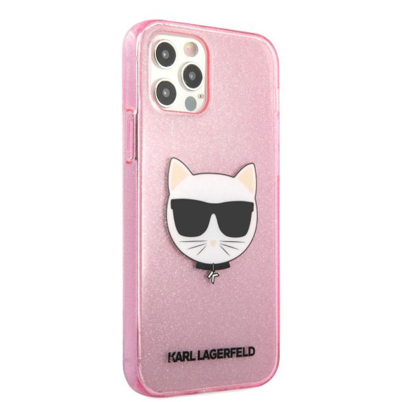 Karl Lagerfeld iPhone 12/12 Pro Choupette Head Glitter (KLHCP12MCHTUGLP) hátlap, tok, rózsaszín