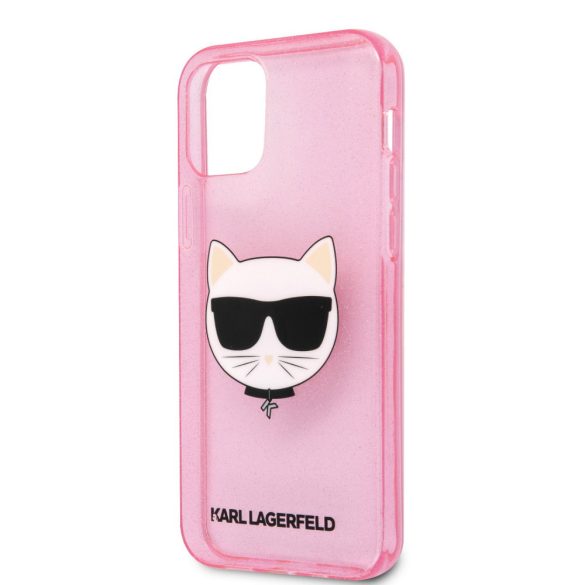 Karl Lagerfeld iPhone 12/12 Pro Choupette Head Glitter (KLHCP12MCHTUGLP) hátlap, tok, rózsaszín