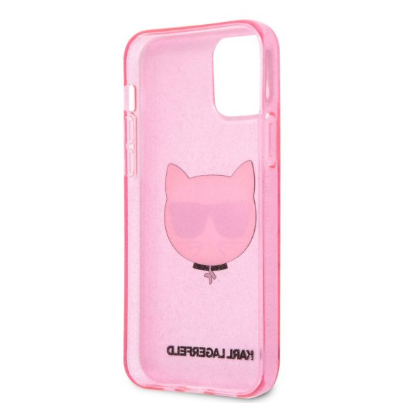 Karl Lagerfeld iPhone 12/12 Pro Choupette Head Glitter (KLHCP12MCHTUGLP) hátlap, tok, rózsaszín