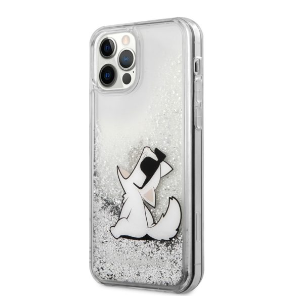 Karl Lagerfeld iPhone 12/12 Pro Liquid Glitter Choupette Fun (KLHCP12MGCFS) hátlap, tok, ezüst