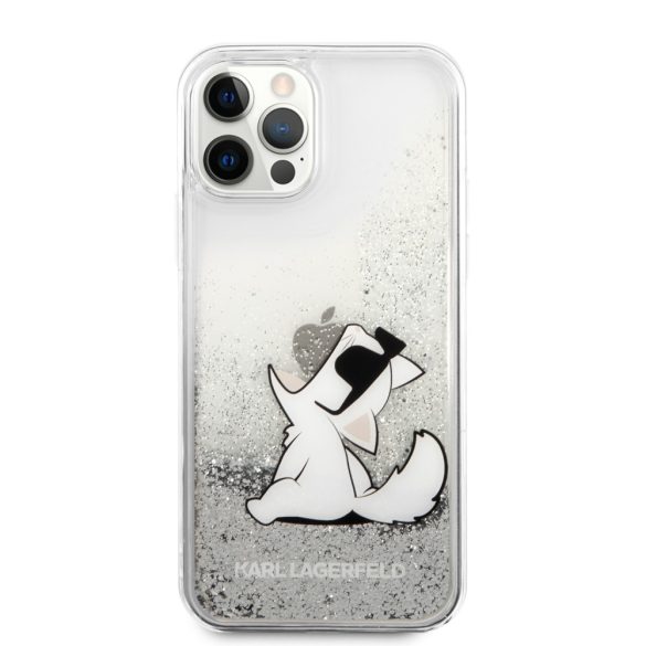 Karl Lagerfeld iPhone 12/12 Pro Liquid Glitter Choupette Fun (KLHCP12MGCFS) hátlap, tok, ezüst