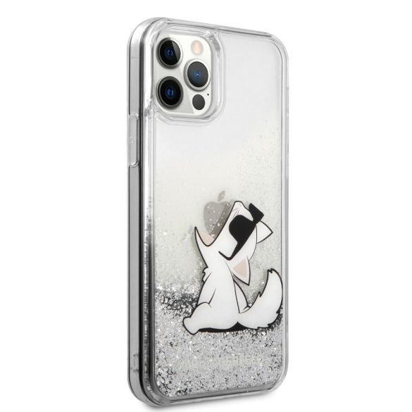 Karl Lagerfeld iPhone 12/12 Pro Liquid Glitter Choupette Fun (KLHCP12MGCFS) hátlap, tok, ezüst