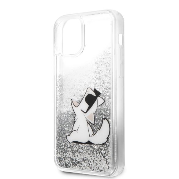 Karl Lagerfeld iPhone 12/12 Pro Liquid Glitter Choupette Fun (KLHCP12MGCFS) hátlap, tok, ezüst