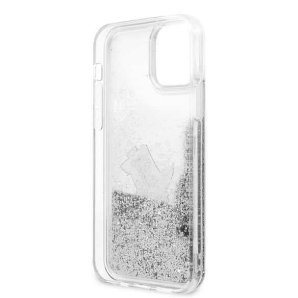 Karl Lagerfeld iPhone 12/12 Pro Liquid Glitter Choupette Fun (KLHCP12MGCFS) hátlap, tok, ezüst