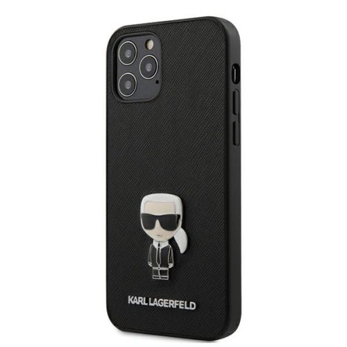 Karl Lagerfeld iPhone 12/12 Pro Saffiano Iconik (KLHCP12MIKMSBK) hátlap, tok, fekete