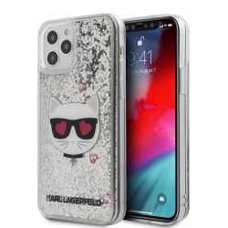   Karl Lagerfeld iPhone 12/12 Pro Floating Hearts Choupette Glitter (KLHCP12MLCGLSL) hátlap, tok, ezüst